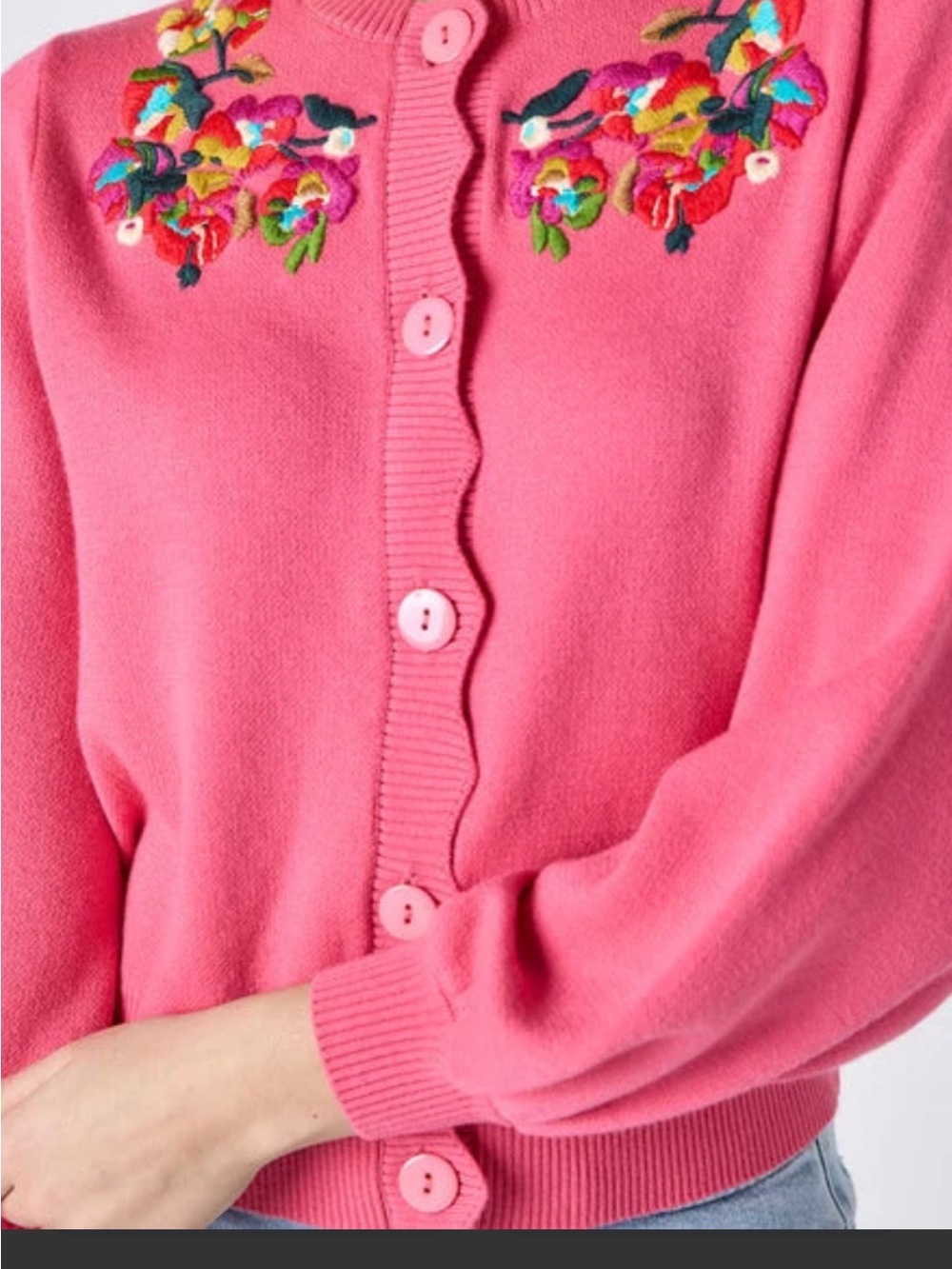 CROSBY by Mollie Burch Floral Embroidered Neckline Button cardigan - Picture 4 of 16